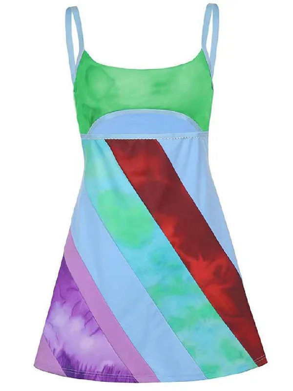 Layered Style Streetwear Comfort Pieces Patchwork Striped Cutout Mini Dress