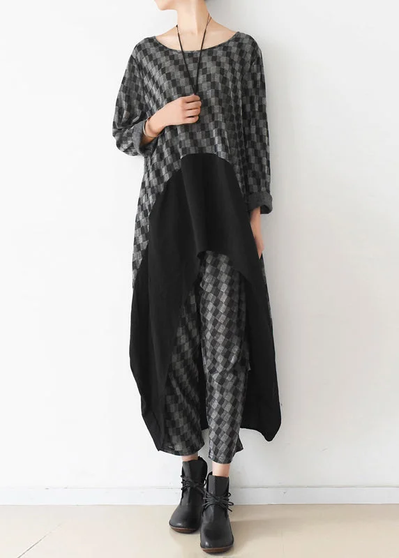 Easy Chic Effortless Street Chic Original Black Plaid Asymmetrical Patchwork Cotton Two Piece Set Women Clothing Summer