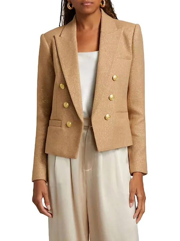 Simple Style Relaxed Soft Fashion Brooke Cotton-Blend Crop Blazer In Latte/gold