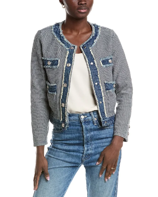 Soft Clothing Relaxed Layered Looks Gracia Two-Tone Denim Trim Jacket
