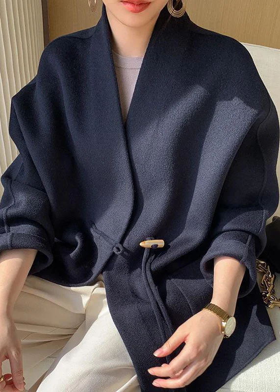 Cozy Dress Effortless Cozy Layers Italian Navy Oversized Pockets Tassel Woolen Coat Winter Cozy Dress Effortless Cozy Layers Italian Navy Oversized Pockets Tassel Woolen Coat Winter