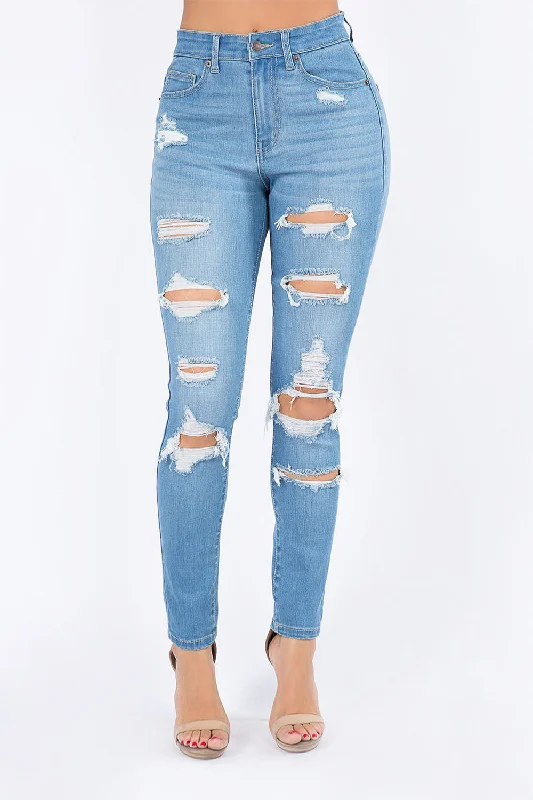 Comfortable Dresses Comfortable Chic Fashion Women's Essential Unreleased Hem High Waist Distressed Skinny Jeans