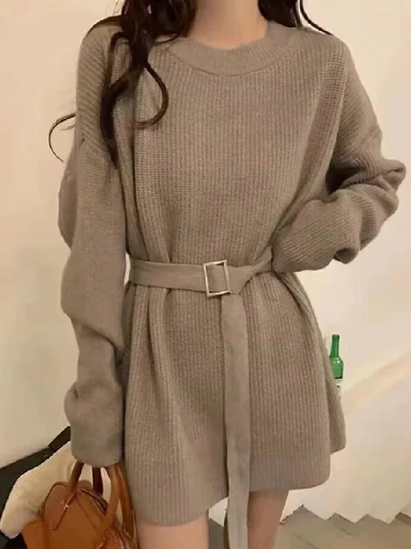 Simple Comfort Simple Chic Pieces Solid Belted Knit Mini Dress