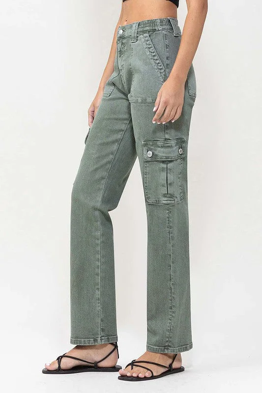 Easy Fashion Cozy Stylish Wear Vervet Cargo Pocket Mid Rise Straight Jeans