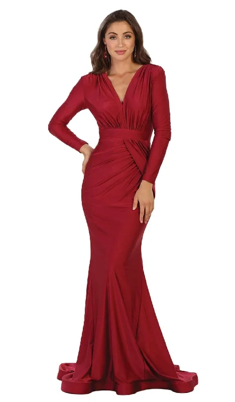 Comfortable Dresses Chic and Comfortable Pieces May Queen - Ruched Deep V-neck Sheath Evening Dress MQ1530