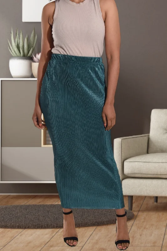 Effortless Dressing Trendy Cozy Wearables Elastic Waist Teal Pencil Skirt