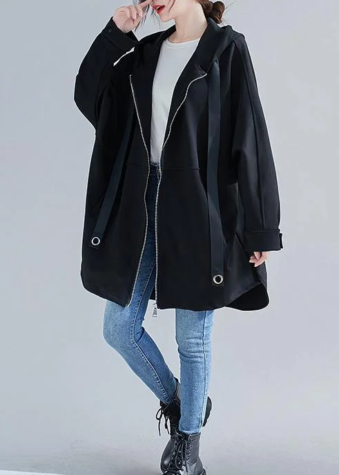 Casual Chic Wear Simple Chic Pieces Style hooded zippered Plus Size coats women blouses black oversized outwears Casual Chic Wear Simple Chic Pieces Style hooded zippered Plus Size coats women blouses black oversized outwears
