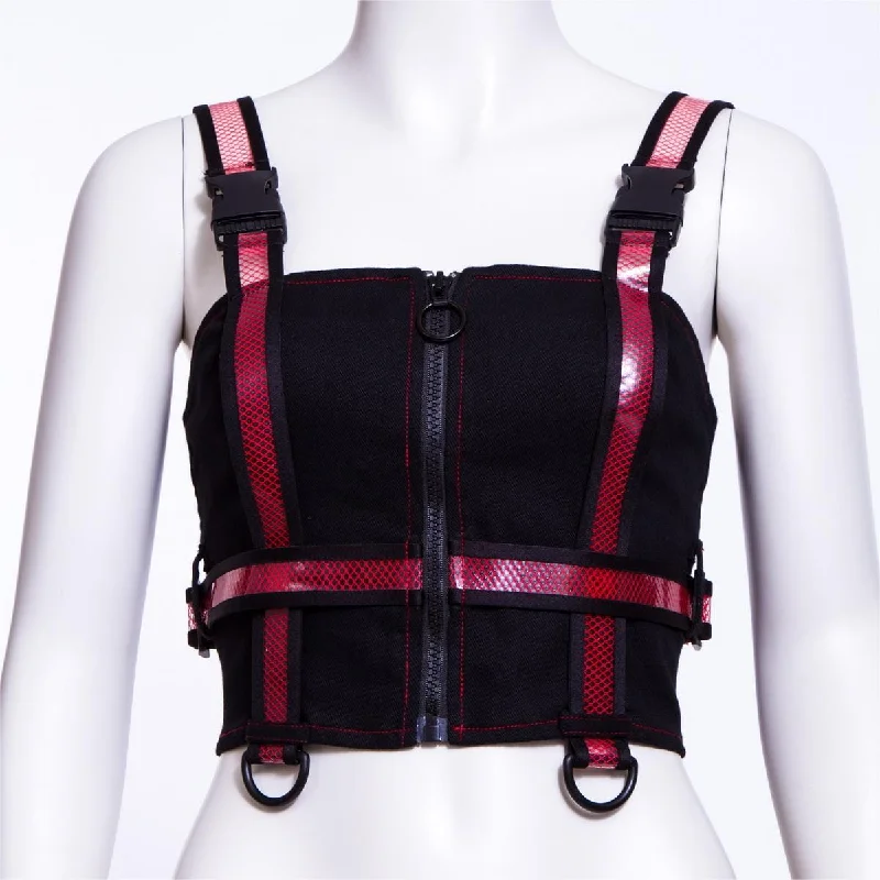 Stylish Wear Cozy Stylish Wear Women's Punk Double Color Mesh Splice Vest Red