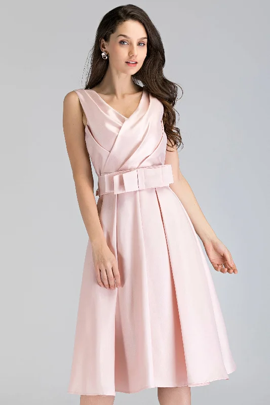 Simple Comfort Soft Wearable Comfort Pink Pearl Silk Midi Ball Dress