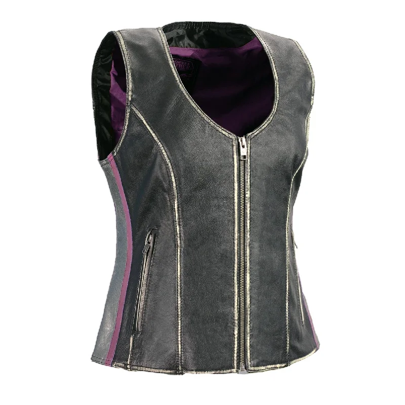 Trendy Dresses Comfortable Chic Wearables Milwaukee Leather MLL4516 Women's Black and Silver Rub-Off Leather Vest