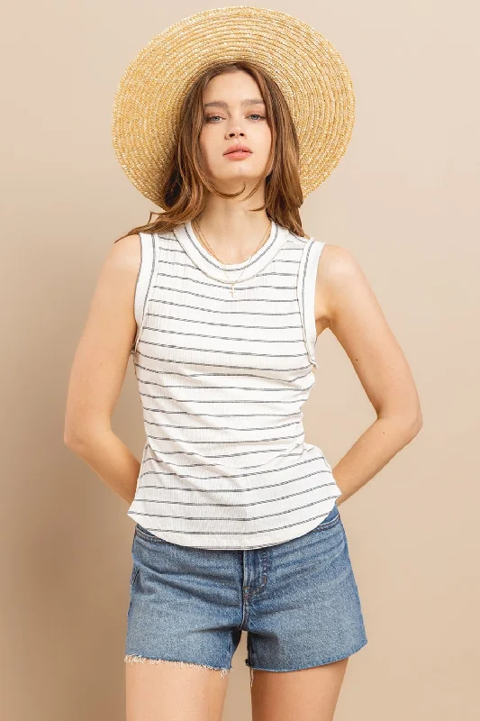 Soft Knitwear Trendy Warm Layered Pieces Ces Femme Striped Round Neck Tank
