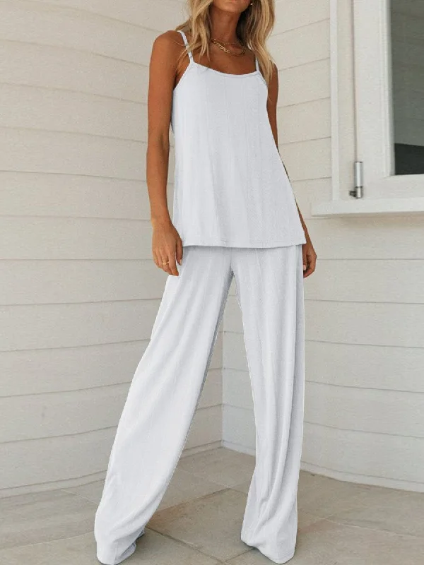 Easygoing Style Casual Soft Fit Simple Casual Loose Sling Top Pants Set