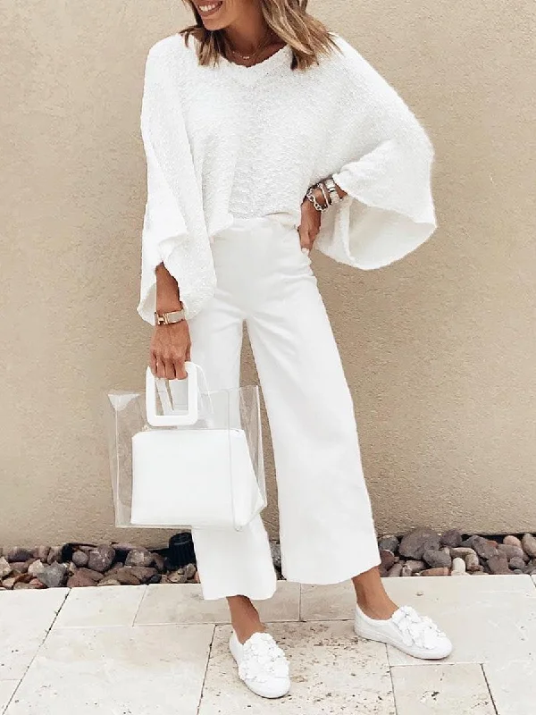Casual Chic Wear Relaxed Soft Fashion Simple Casual Loose V-Neck Top Pants Set