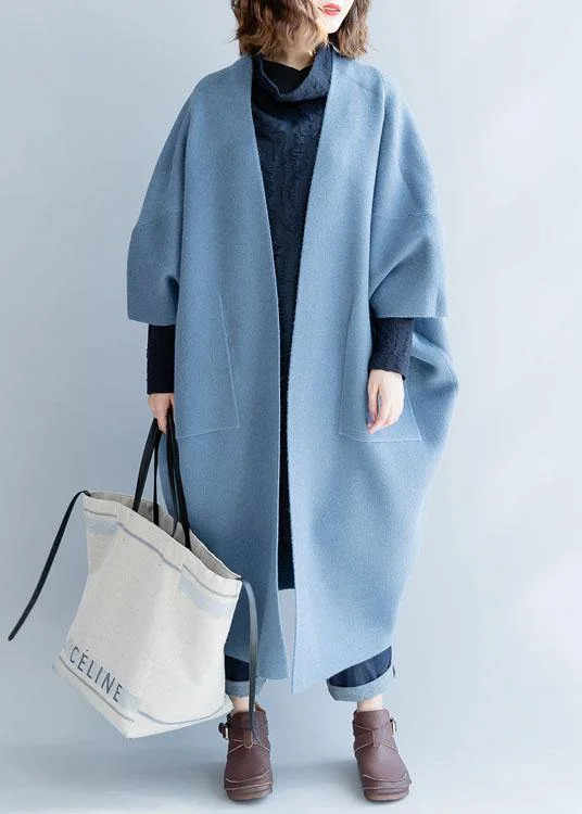 Stylish Ease Street Fashion Comfort women blue wool overcoat Loose fitting long winter coat fall jackets Batwing Sleeve Stylish Ease Street Fashion Comfort women blue wool overcoat Loose fitting long winter coat fall jackets Batwing Sleeve