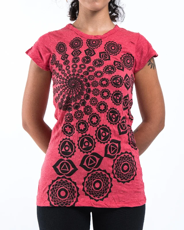 Layered Style Soft Day-to-day Looks Womens Chakra Fractal T-Shirt in Red