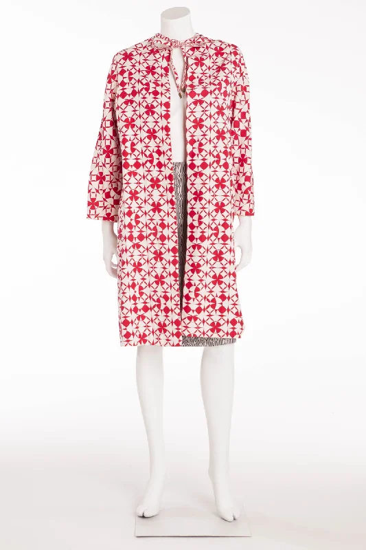Stylish Jackets Relaxed Layered Looks Valentino - 2PC Reversible Matching Garments Red and White Pattern Coat, Black and White Skirt