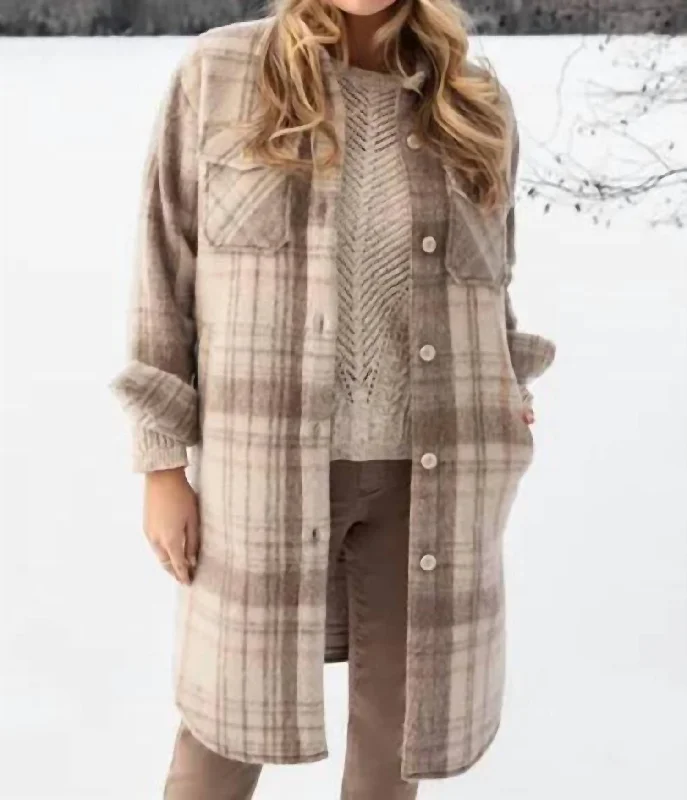 Comfortable Tops Trendy Warm Layered Pieces Drop Shoulder Long Shacket In Camel