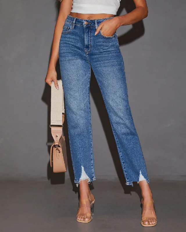 Soft Layers Effortless Street Chic Katia Frayed Hem Straight Leg Jeans