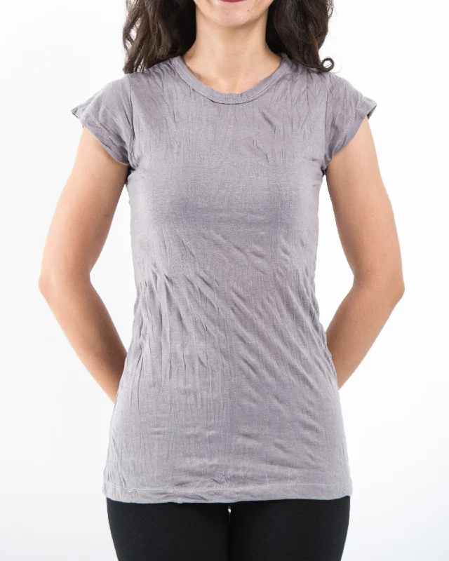 Breezy Comfort Soft Wear Pieces Womens Solid Color T-Shirt in Gray