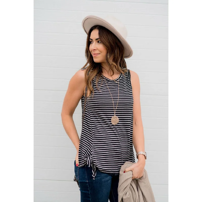 All-Day Wear Comfortable Trend Wear Striped Side Knot Tank