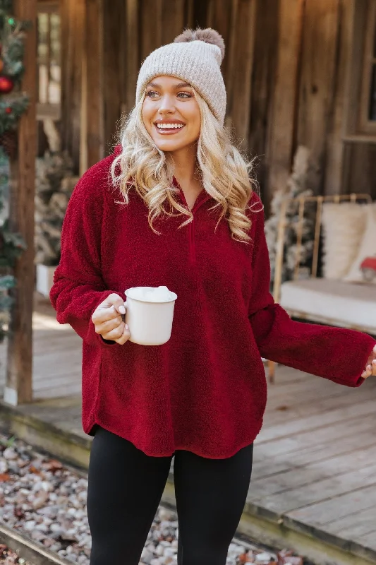 Cozy Outerwear Cozy Chic Styles Wine Sherpa Zip Up Jacket - FINAL SALE