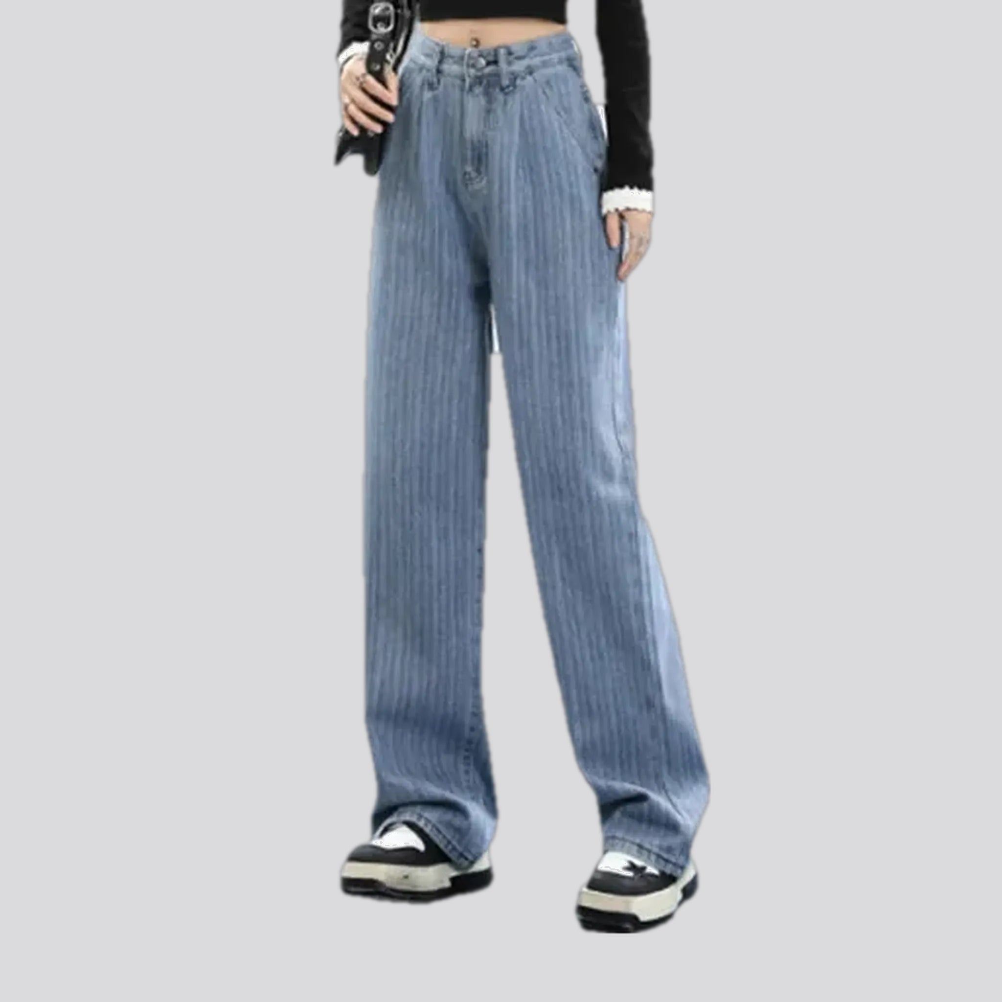 Comfortable Jackets Trendy Casual Comfort Fashion striped high waist women's jeans