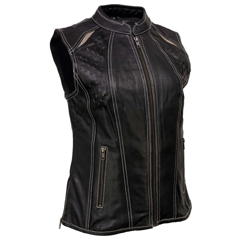 Weekend Comfort Trendy Warm Layered Pieces Milwaukee Leather MLL4507 Women's Black Leather Purple Accented Laser Cut Vented Scuba Style Motorcycle Rider Vest Weekend Comfort Trendy Warm Layered Pieces Milwaukee Leather MLL4507 Women's Black Leather Purple Accented Laser Cut Vented Scuba Style Motorcycle Rider Vest