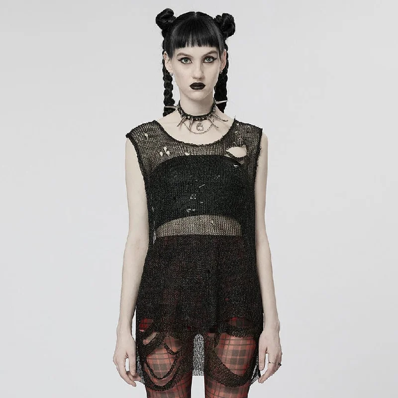 Minimal Comfort Cozy Pieces Wear Women's Punk Ripped Mesh Vest