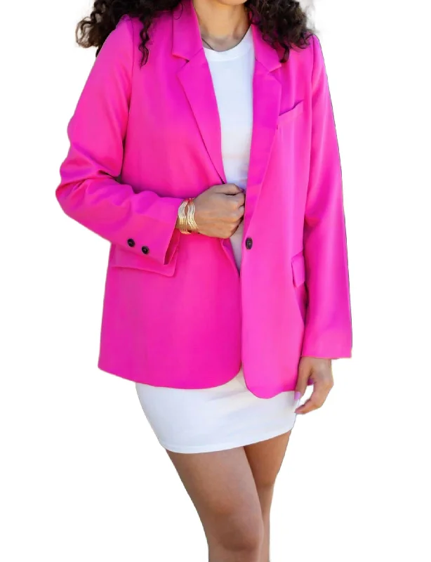 Comfortable Looks Comfy Layering Trends Solid Long Sleeve Blazer In Light Fuchsia