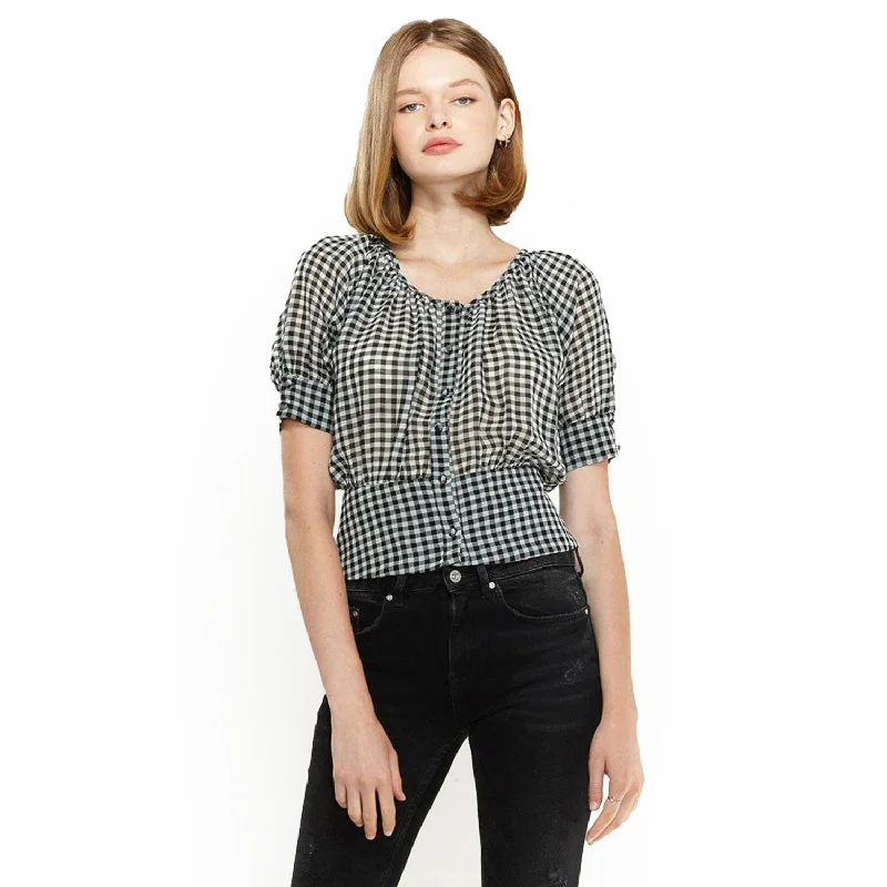 Relaxed Chic Relaxed Layered Looks Women's Button Down Peplum Cropped Blouse in Black