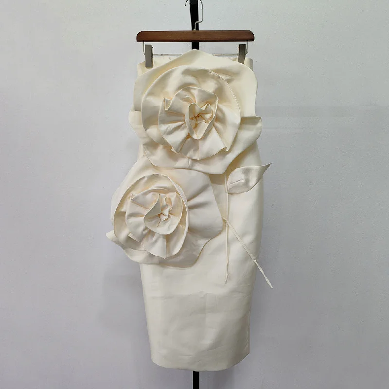 Relaxed Dresses Practical Chic Pieces Elegant Three-dimensional Large Flower Cold-shoulder Sleeveless Formal Dress
