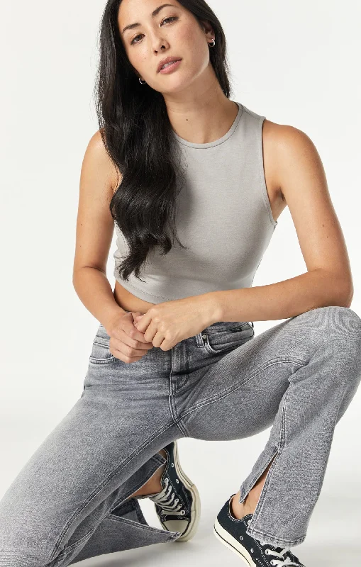 Light Comfort Cozy and Relaxed Wear MARIA SLIT HEM FLARE IN VINTAGE GREY LA BLUE