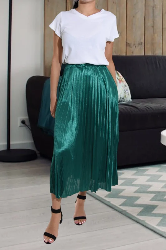 Effortless Wear Comfortable Layering Options Teal Elasticated Pleated Skirt