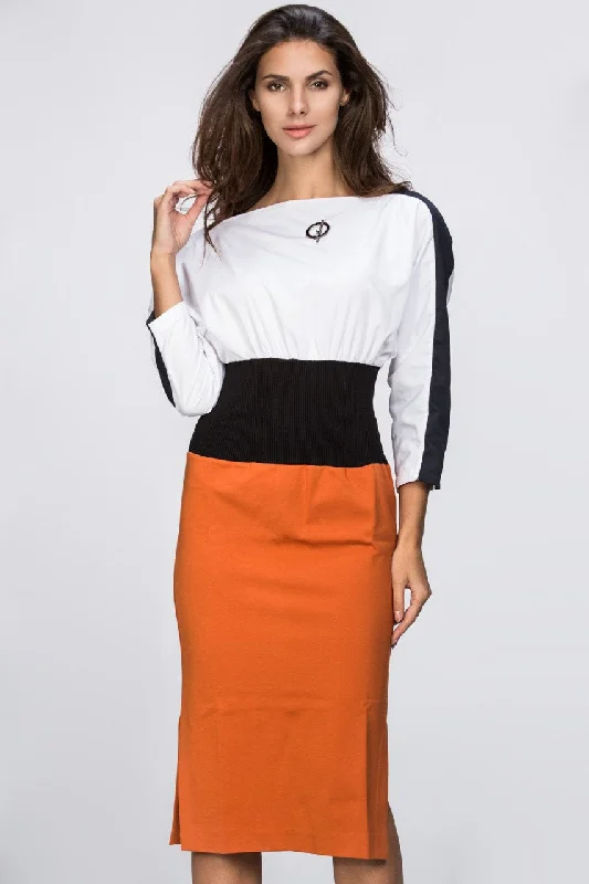 Casual Comfort Comfortable Fashionwear Waist Hugging Color Block Dress