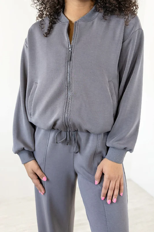 Relaxed Dresses Casual Soft Fit Signature Saturday Modal Bomber Jacket