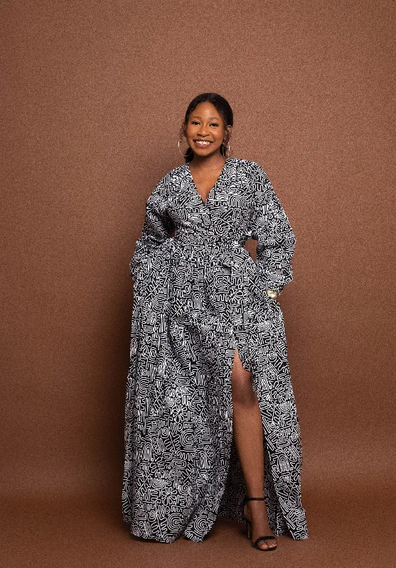 Easy Style Cozy Layering Pieces Abi Ankara Maxi Dress | Black and White African print Dress Easy Style Cozy Layering Pieces Abi Ankara Maxi Dress | Black and White African print Dress