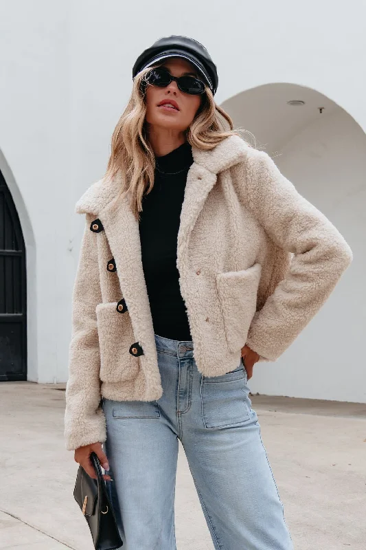 Sporty Comfort Relaxed Layered Looks Cream Sherpa Button Up Jacket - FINAL SALE