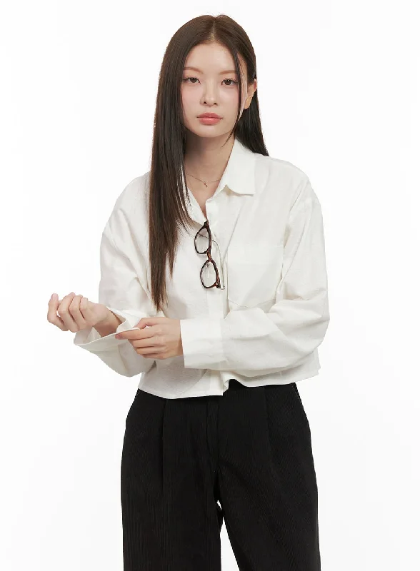 Comfortable Dresses Casual Soft Fit Collared Cropped Button-Down OD412