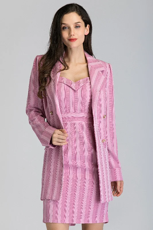 Modern Chic Cozy Chic Styles Pink Stripe Dress and Blazer Set