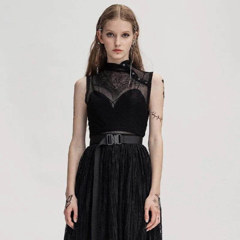 Versatile Style Comfortable Everyday Pieces Women's Punk Stand Collar Sheer Mesh Tops Versatile Style Comfortable Everyday Pieces Women's Punk Stand Collar Sheer Mesh Tops