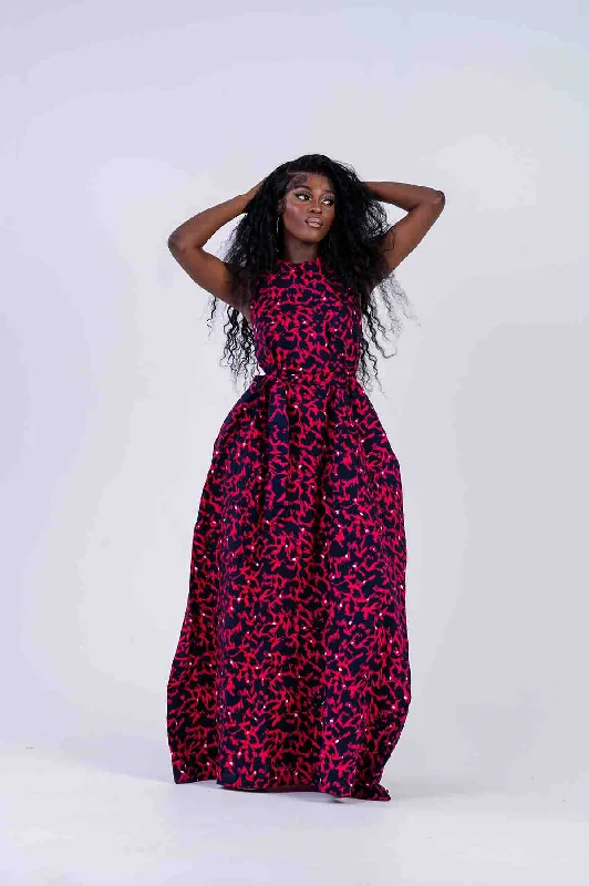 Relaxed Fit Cozy Everyday Layers Mfoniso Ankara Maxi Dress | Pink and Blue African Print Relaxed Fit Cozy Everyday Layers Mfoniso Ankara Maxi Dress | Pink and Blue African Print