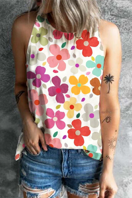 Chic Comfort Comfortable Fashion Wearables Flower Printed Round Neck Tank