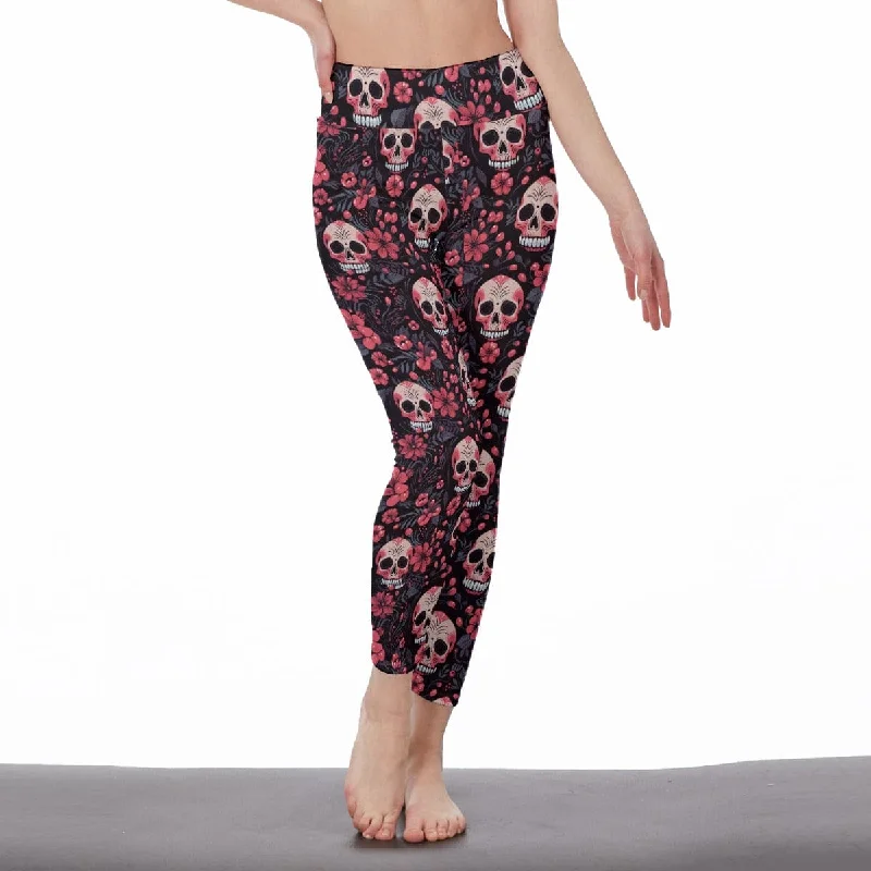 Soft Fabrics womensclothing-dresses-dressGet ready to make a statement in our Women's Pink Floral Skulls High Waist Leggings!