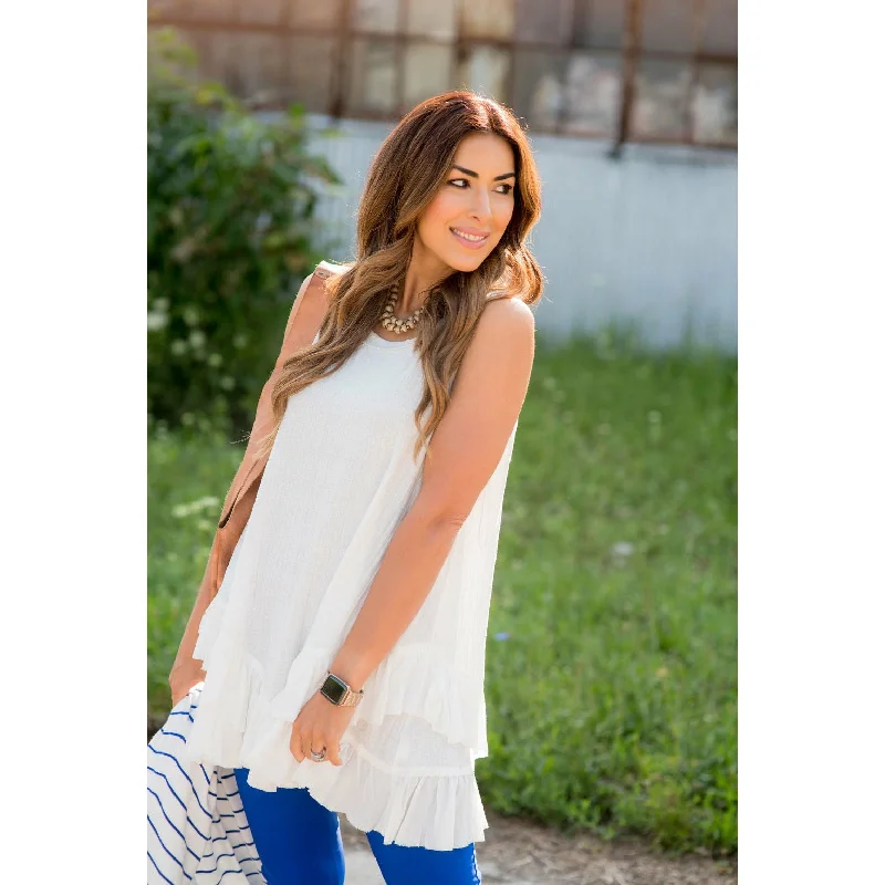 Weekend Style Soft and Relaxed Fashion Double Ruffle Gauze Tank Tunic