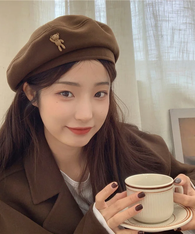 Easy-to-Wear Comfortable Warm Layers Women Chocolate Baby Bear Woolen Beret Hat