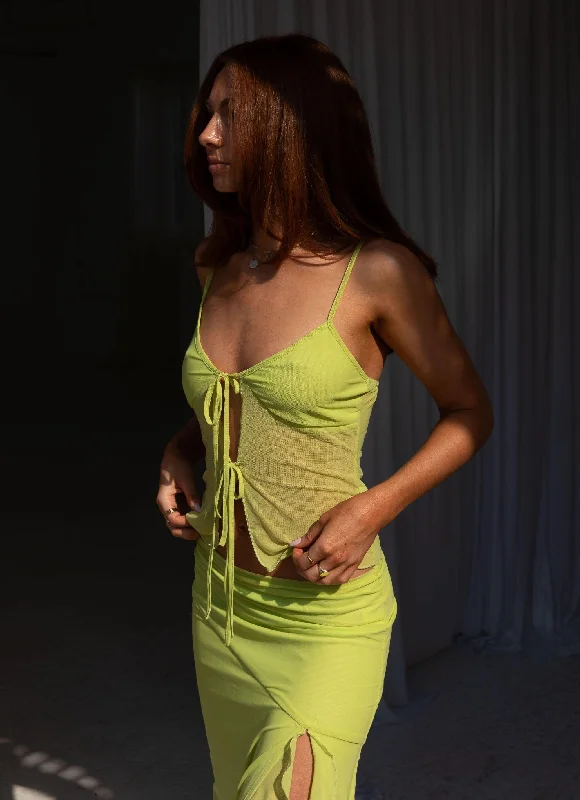 Relaxed Dresses Trendy Warm Pieces Bittersweet Mesh Cami Top - Fern