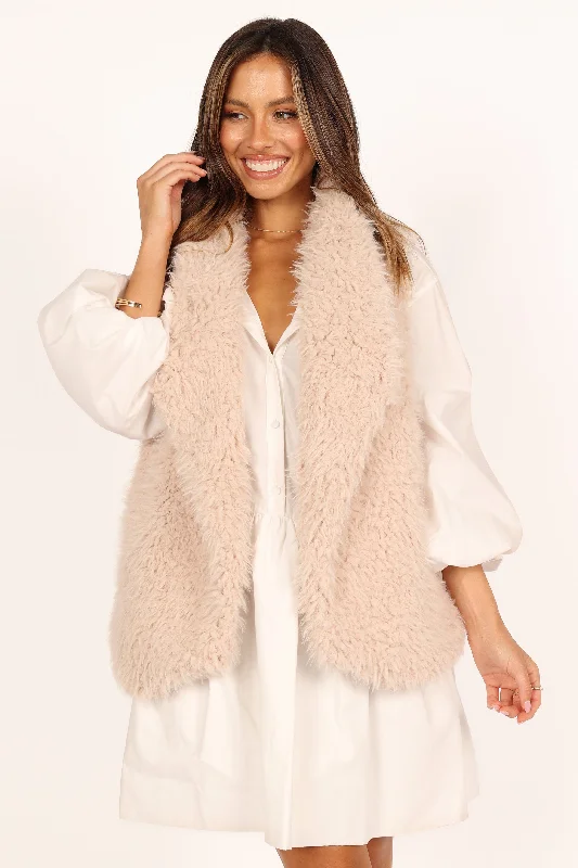 Easy Chic Simple Comfort Choices Chelsea Faux Fur Open Front Vest - Eggshell