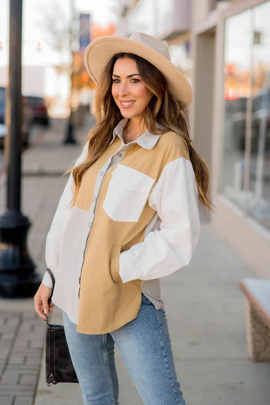 Easy Fashion Stylish Layered Wear Abstract Blocked Button Up