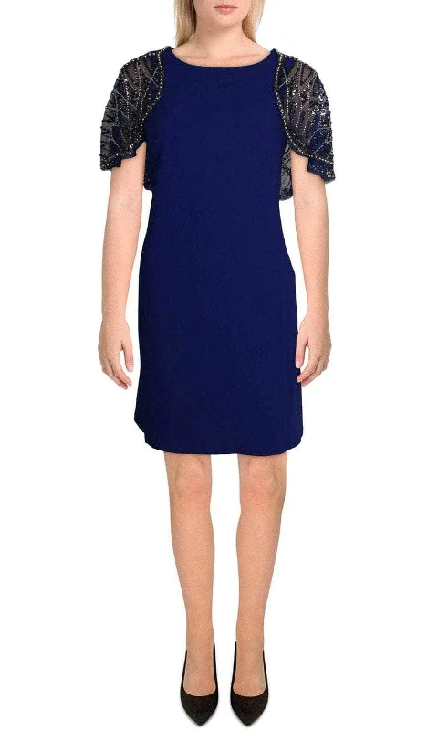 Easy Style Trendy Casual Comfort Aidan Mattox MD1E206549 - Sleeveless Jewel Neck With Cape Short Dress