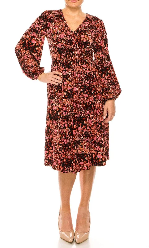 Comfy Pants Trendy Soft Fit London Times T5953M - Floral Printed Midi Dress